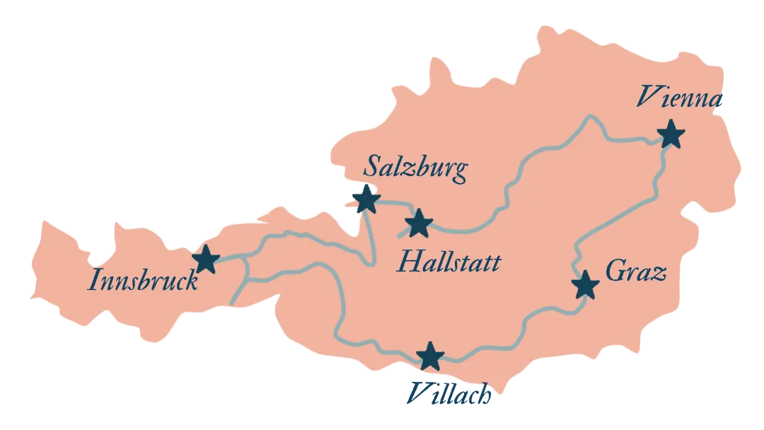 Map of a perfect 7 days round trip in Austria.
