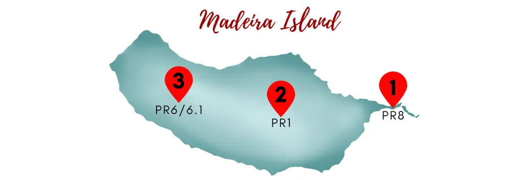 Map of the aproximate locations of the three hikes.